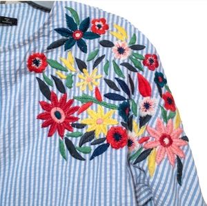 Zara Basics Seersucker Embroidered Floral Jacket